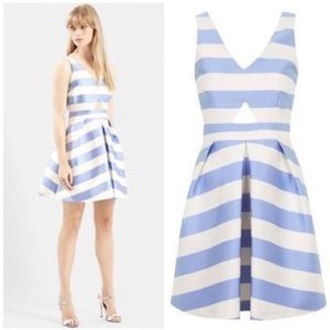 Topshop Striped Satin Cutout Skater Dress